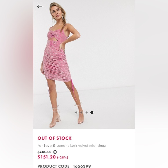 For Love and Lemons FL&L Lusk Velvet Midi Dress Pink Size Large EUC - Picture 6 of 16